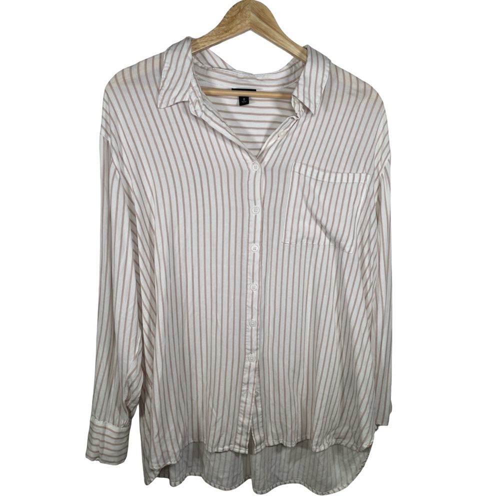 Torrid women’s drop shoulder mauve and white  Striped Button-Up Shirt size 0 086